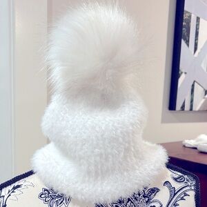 Fluffy White Pom-Pom Beanie winter hat